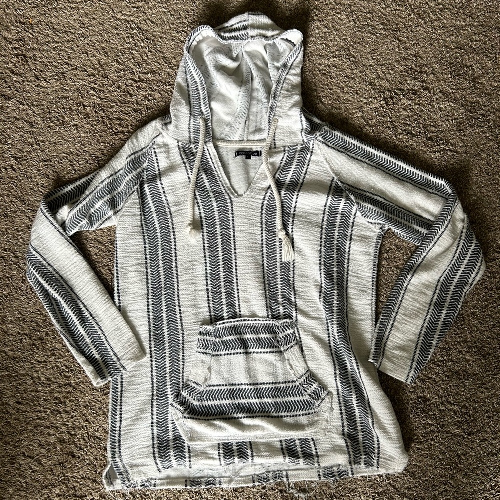 Striped Gray and White Hoodie Sweatshirt